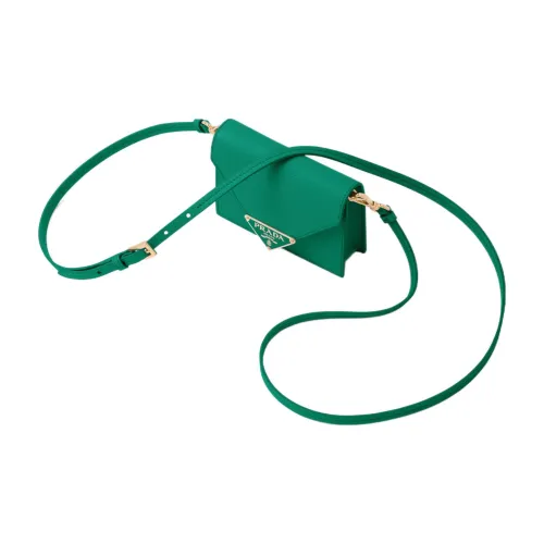 PRADA Leather One Shoulder Crossbody Card Holder Women's Green