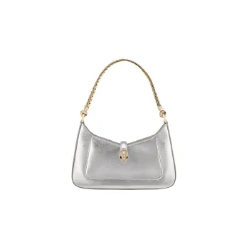BVLGARI Serpentine Calfskin Handbag, Shoulder Bag Small Size Women's Silver