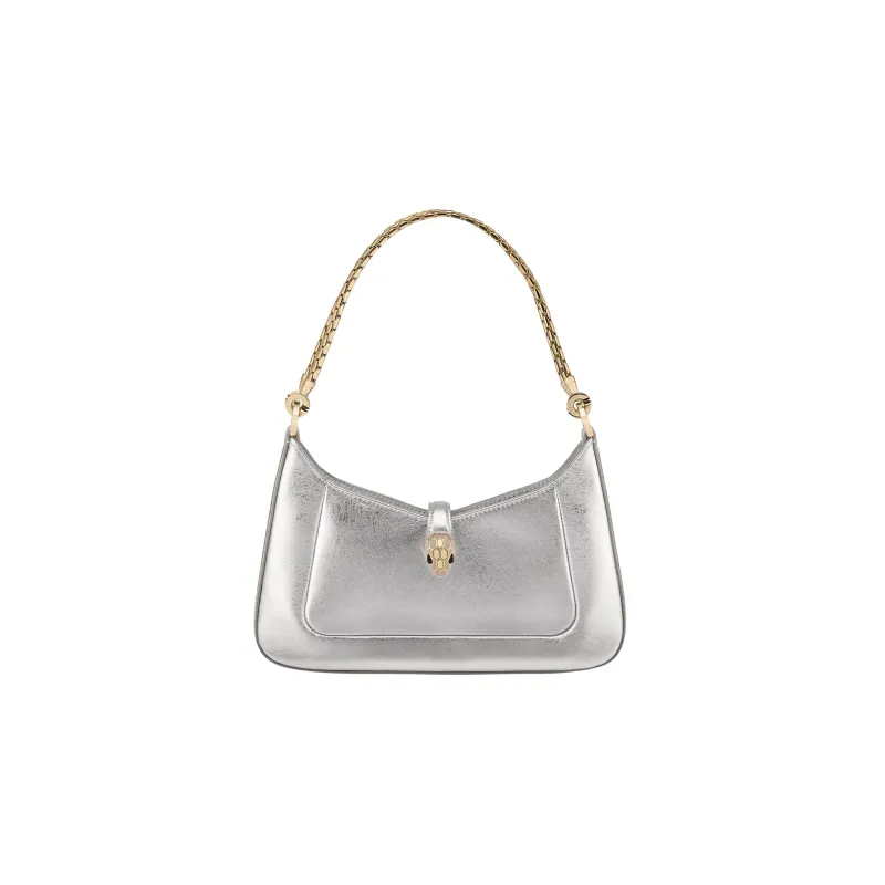 BVLGARI Serpentine Calfskin Handbag, Shoulder Bag Small Size Women's Silver-0