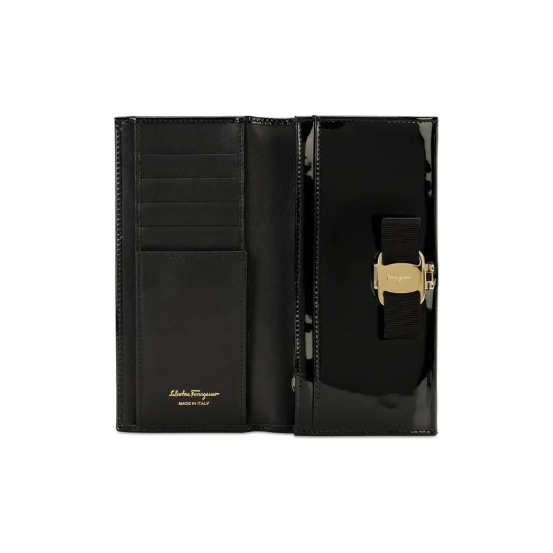 FERRAGAMO Smooth Finish Leather Long Wallets Regular Women's Black-2