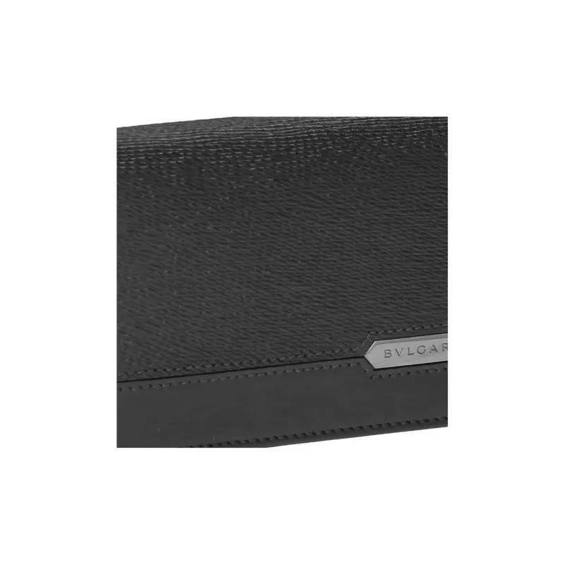 BVLGARI Leather Money Clip Card Holder Men's Black-4