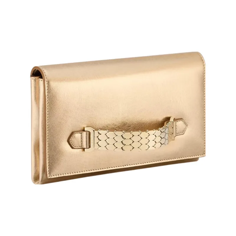 BVLGARI SERPENTI Calfskin Clutch Small Size Women's Gold-1