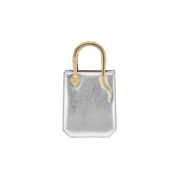 BVLGARI Serpentine Calfskin Tote Bag Shopping Bag Shoulder Bag Crossbody Bag Handbag Mini Women's Silver