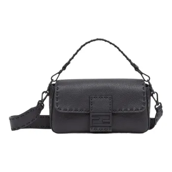 FENDI Baguette Leather Shoulder Bag Crossbody Bag Handbag Regular Men's Black