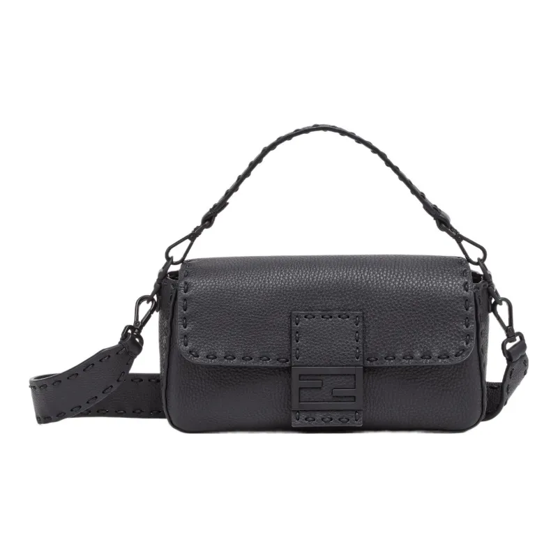 FENDI Baguette Leather Shoulder Bag Crossbody Bag Handbag Regular Men's Black-0