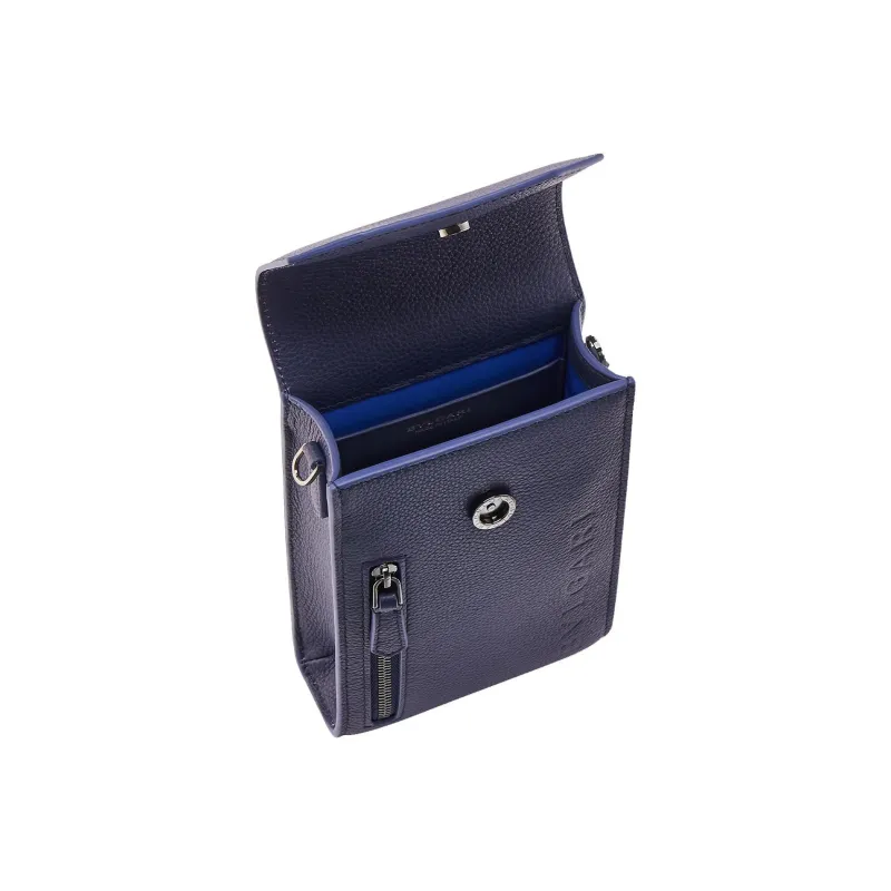 BVLGARI Calfskin One Shoulder Crossbody Clutches Men's Blue-1