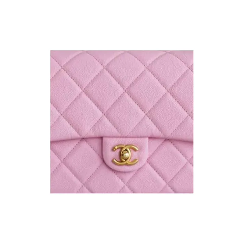 CHANEL 23P SS Grain Embossed Cow Leather Mini Square Flap Bag, Shoulder Bag, Crossbody Bag Tubas Women's Pink-1