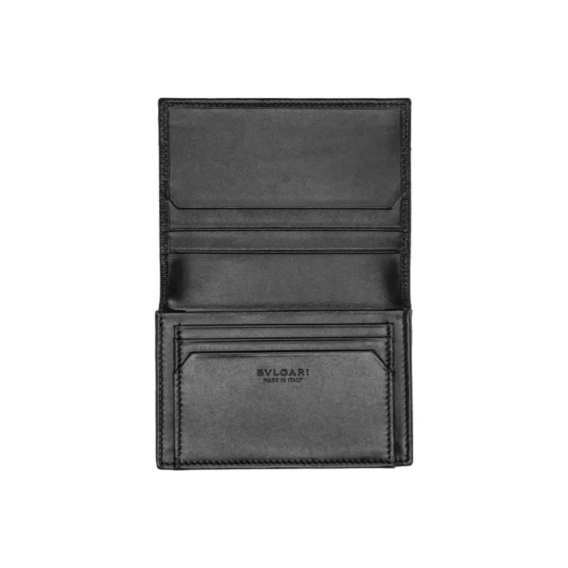 BVLGARI Leather Money Clip Card Holder Men's Black-3