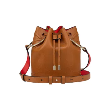 CL LUBOTING Calfskin Bucket Bag, Shoulder Bag, Crossbody Bag Women's Brown