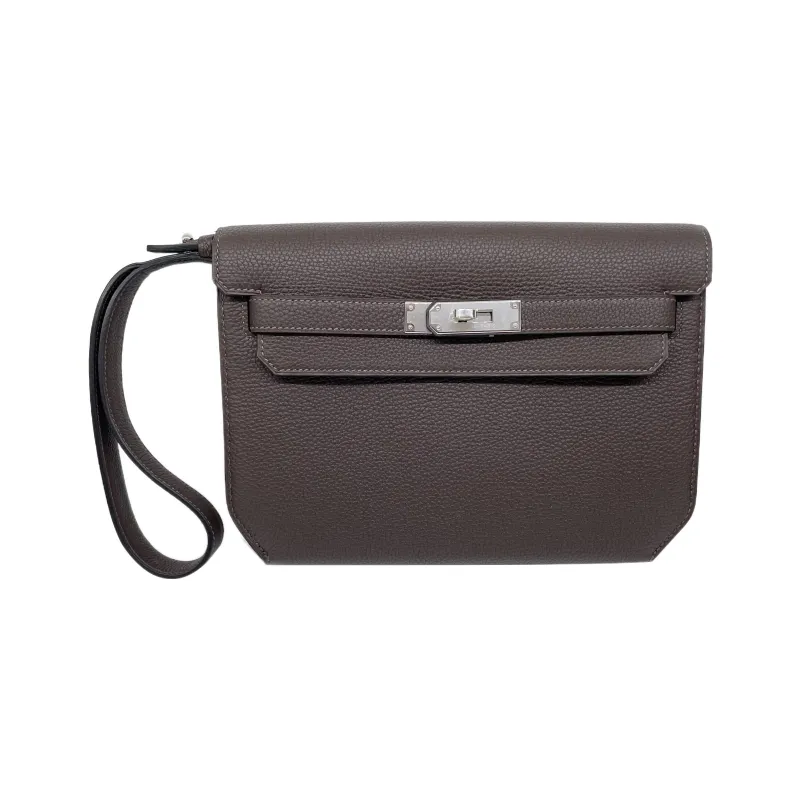 HERMES Kelly Depeches Togo Calfskin Clutch Regular Men's 47 Chocolate Chocolate-0