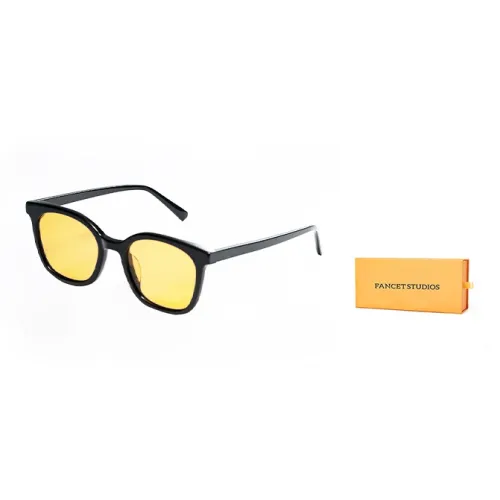 Fancet Studios Sunglasses Unisex Black Frame Transparent Tea-Colored Lenses