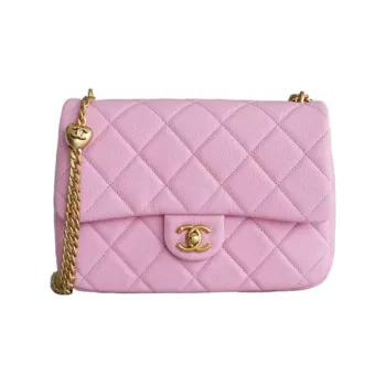 CHANEL 23P SS Grain Embossed Cow Leather Mini Square Flap Bag, Shoulder Bag, Crossbody Bag Tubas Women's Pink