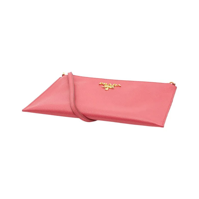PRADA Cow Leather Shoulder Bag Mahjong Clutch Shoulder Bag Women's Red-4