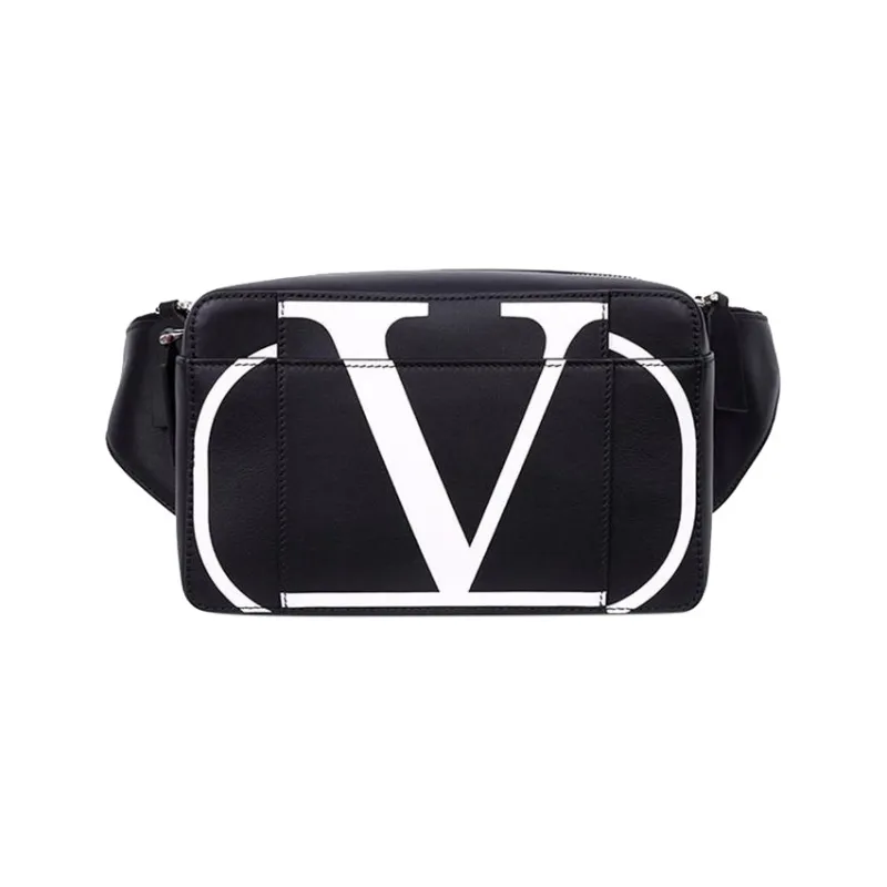 Valentino Calfskin One Shoulder Crossbody Fanny Pack Men's Black-0