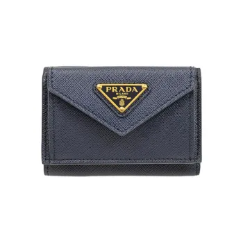 PRADA Cow Leather Wallet Men's Dark Blue