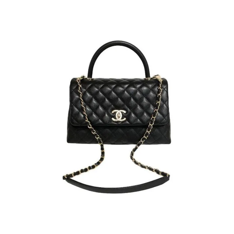 CHANEL Coco Handle Grain Embossed Calfskin Chain Bag, Handbag, Shoulder Bag, Crossbody Bag Medium Size Women's Black-3