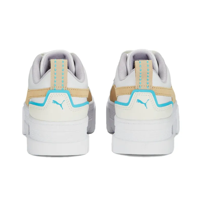 PUMA Mayze Brighter Days Anti-Slip Wear-Resistant Low-Top Skateboard Shoes Women's White Brown-4