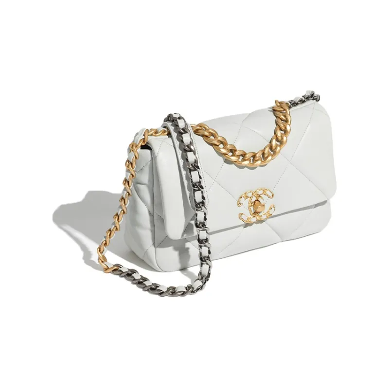 CHANEL 19Bag Lambskin Handbag, Shoulder Bag, Crossbody Bag Women's Light Gray Blue-1