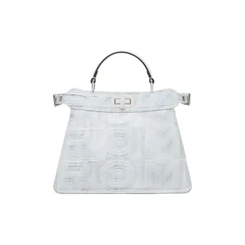 FENDI Peekaboo ISeeU Denim Shoulder Bag Crossbody Bag Handbag Small Size Women's White