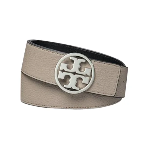 TORY BURCH Cut-Out Decoration Smooth Buckle Leather Belts Women's Gray Brown Width: 3.8cm