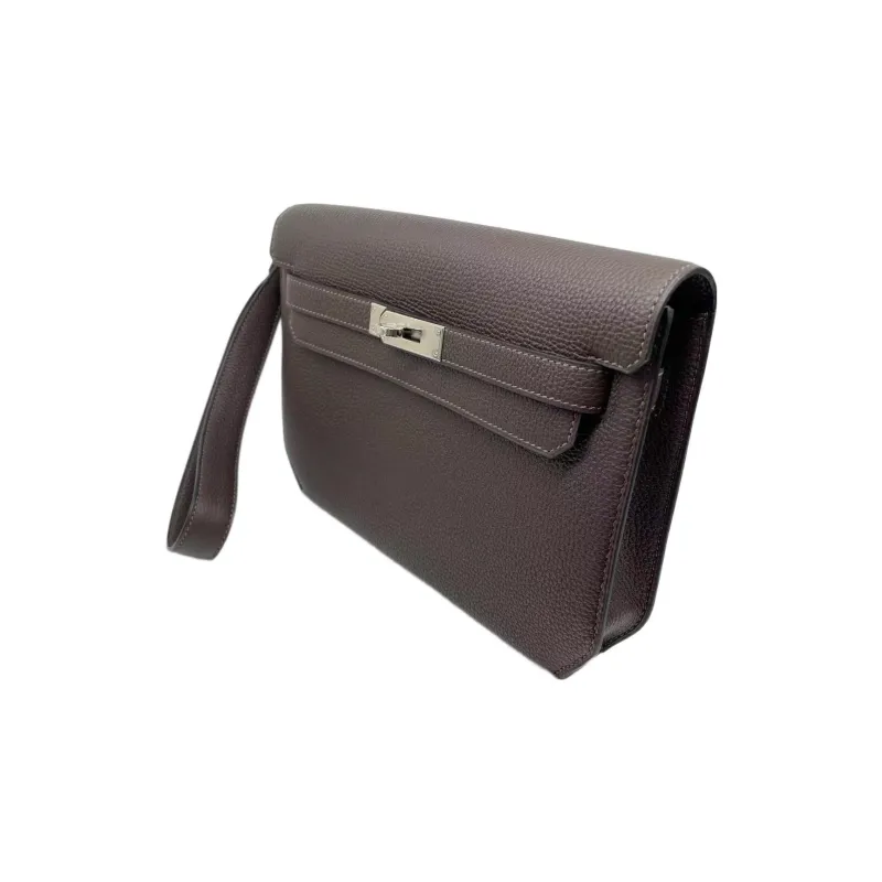 HERMES Kelly Depeches Togo Calfskin Clutch Regular Men's 47 Chocolate Chocolate-2
