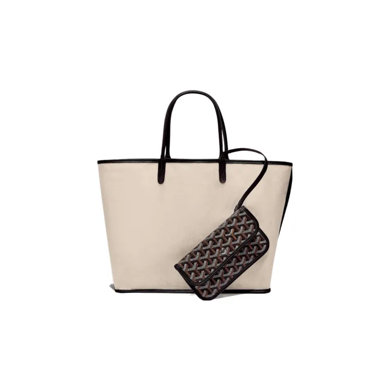 GOYARD Saint Louis Canvas With Leather Combo Bag Tote Shoulder Bags Handbags Small Size Unisex Black-2