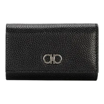 FERRAGAMO Grained Leather Coin Purses Wallets Regular Women's Black
