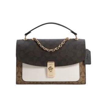 COACH Lane Coated Canvas With Leather Portable Crossbody Bag Shoulder Bag Medium Size Women's Brown White