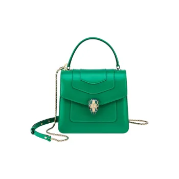 BVLGARI Serpenti Forever Calfskin Shoulder Bag Crossbody Bag Handbag Small Size Women's Green