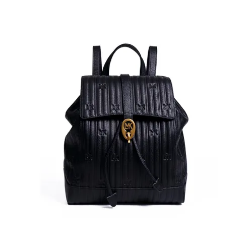 LMK Cow Leather Double Shoulder Backpack Medium Size Women's Black/Ivory