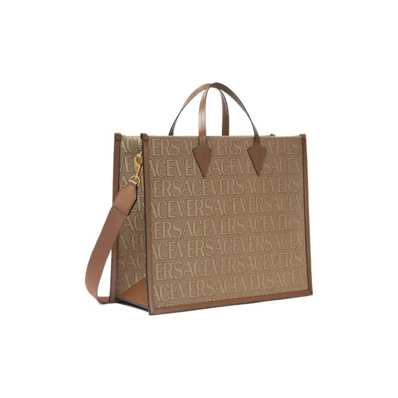 VERSACE Cow Leather Tote Bag Shopping Bag Shoulder Bag Crossbody Bag Handbag Regular Men's Brown-1
