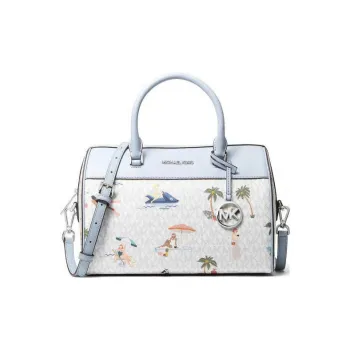 MICHAEL KORS Jet Set Leather Boston Bag Travel Bag Handbag Medium Size Women's White & Blue