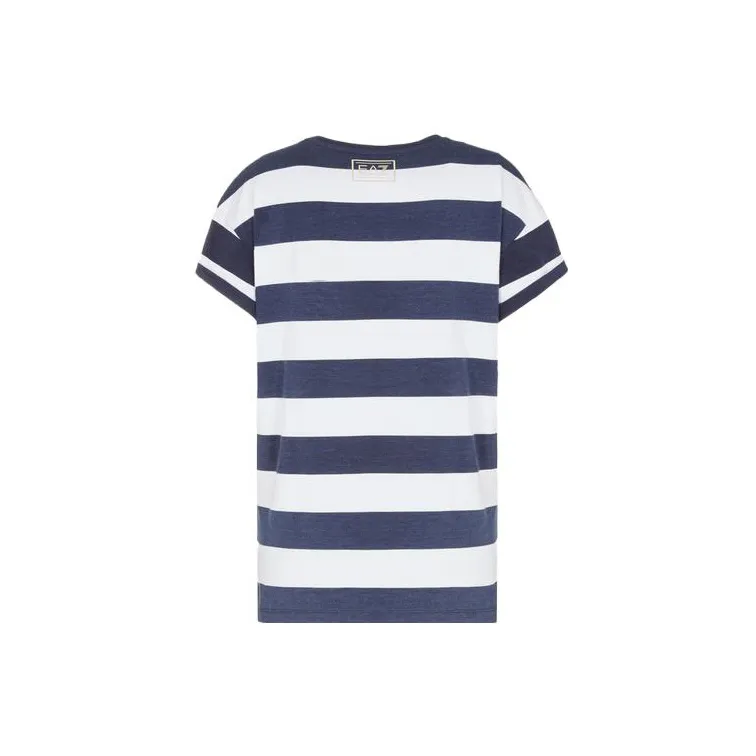 EMPORIO ARMANI EA7 T Shirts Women's Blue With White Lettering-1