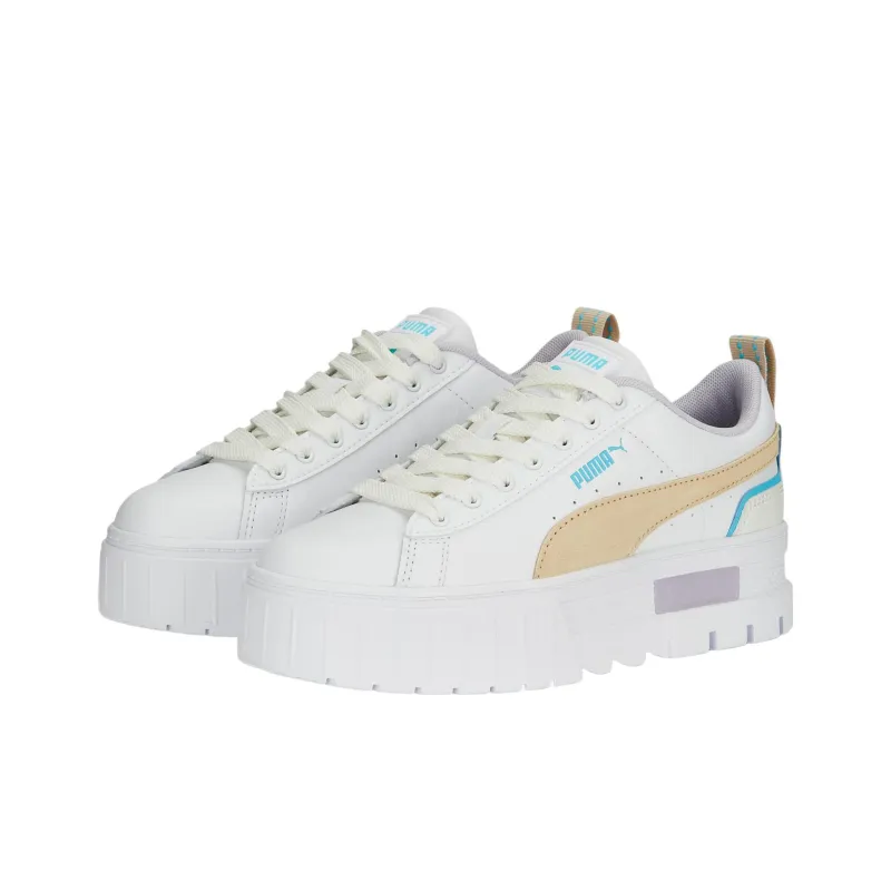 PUMA Mayze Brighter Days Anti-Slip Wear-Resistant Low-Top Skateboard Shoes Women's White Brown-2