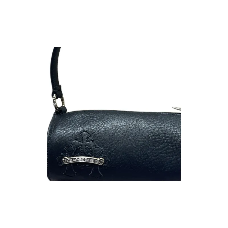 Chrome Hearts Leather Shoulder Bag Cylinder Bag Shoulder Bag Handbag Small Size Women's Black/Silver-3