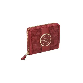 COACH Lonnie Fabric With Leather Card Holder Clutch Wallet Regular Women's Red