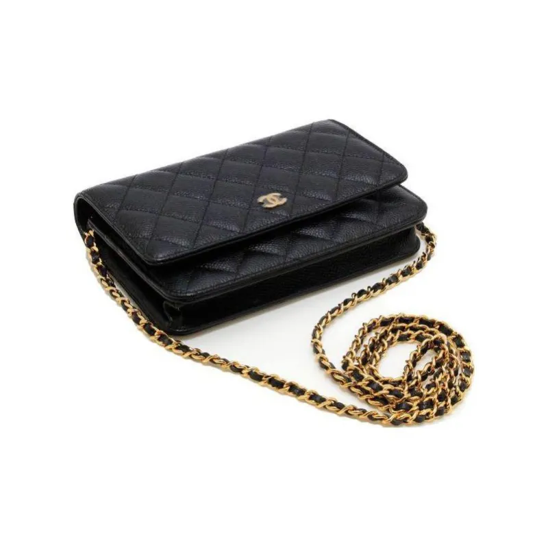 CHANEL WOC Litchi Grain Cow Leather Crossbody Bag, Shoulder Bag Women's Black-3