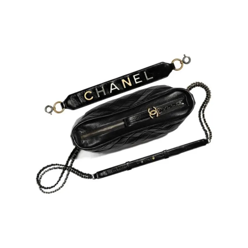 CHANEL Smooth Calf Leather Hobo Bag, Shoulder Bag, Crossbody Bag Medium Size Women's Black-4