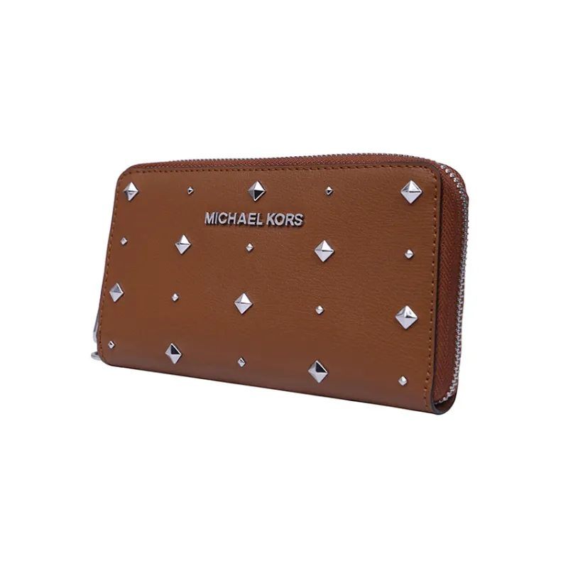 MICHAEL KORS Jet Set Travel Leather Clutches Wallets Women's Brown-1