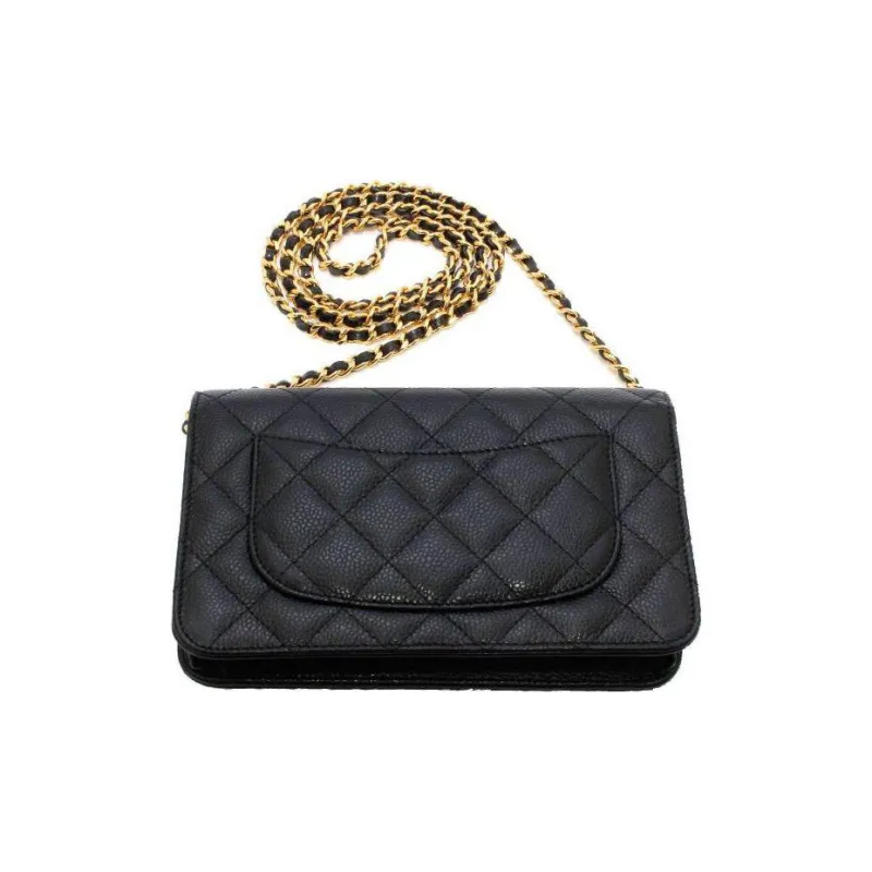 CHANEL WOC Litchi Grain Cow Leather Crossbody Bag, Shoulder Bag Women's Black-4