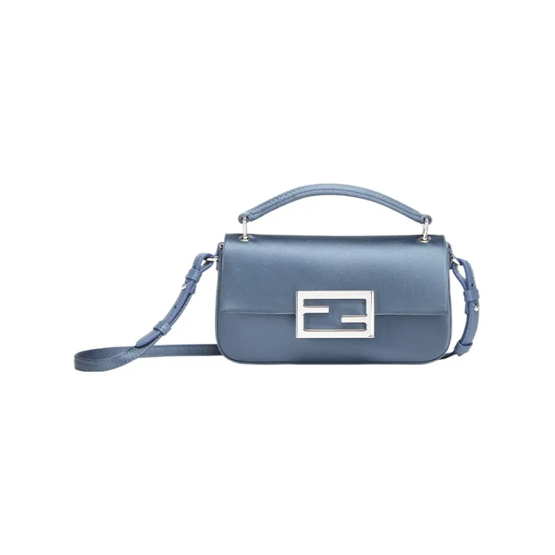 FENDI Baguette Satin Handbag Shoulder Bag Crossbody Bag Cell Phone Pouch Regular Women's Blue-0