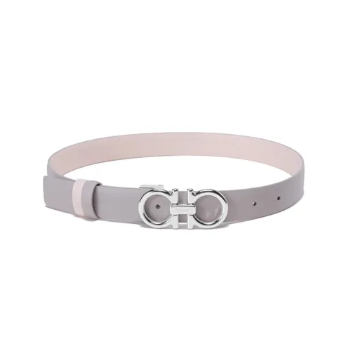 FERRAGAMO Lightweight Comfortable Smooth Buckle Leather Belts Women's Gray Width: 2.5cm
