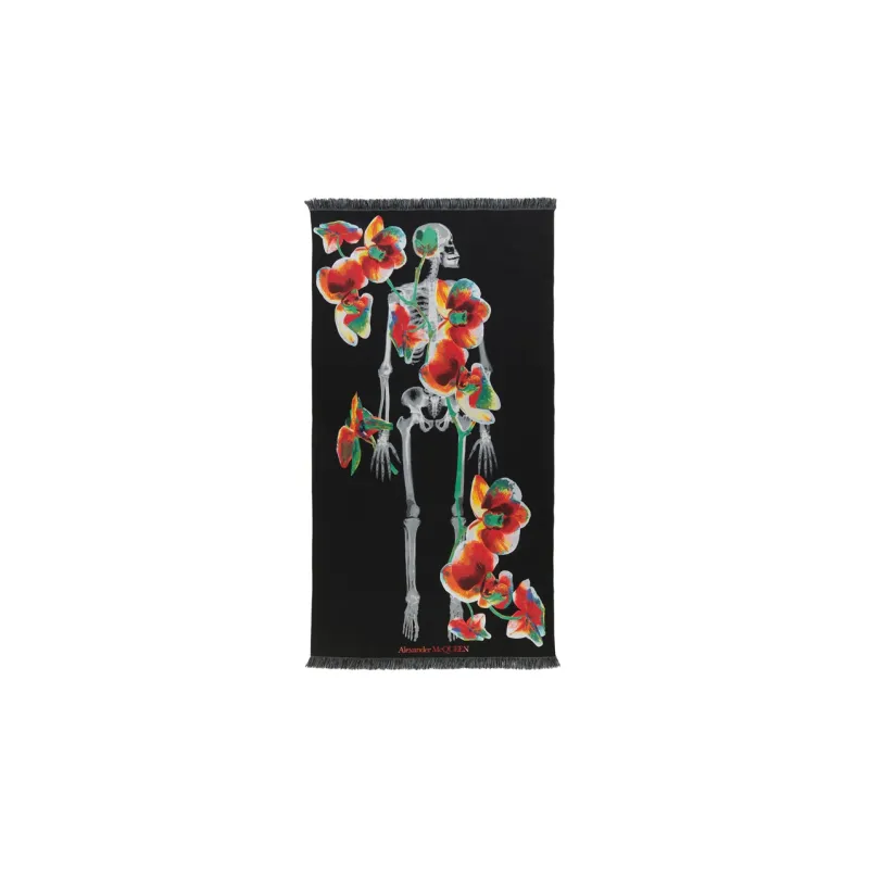 Alexander McQueen Orchid Skeleton Stole Wool blend Scarf-0