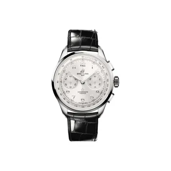BREITLING Manual Mechanical Movement Men's Watches Watch 40mm Silver Dial Stainless Steel Case Crocodile Leather Strap