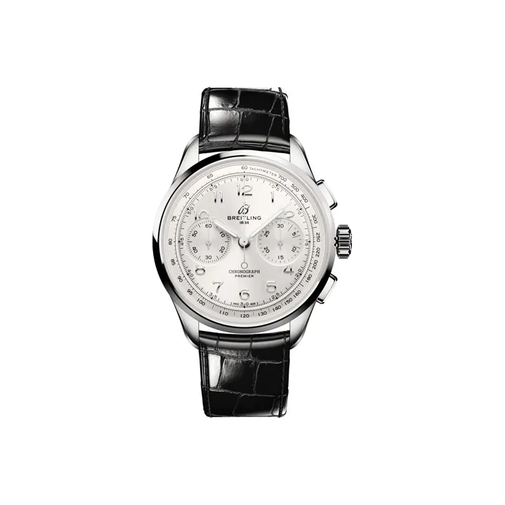 BREITLING Manual Mechanical Movement Men's Watches Watch 40mm Silver Dial Stainless Steel Case Crocodile Leather Strap-0