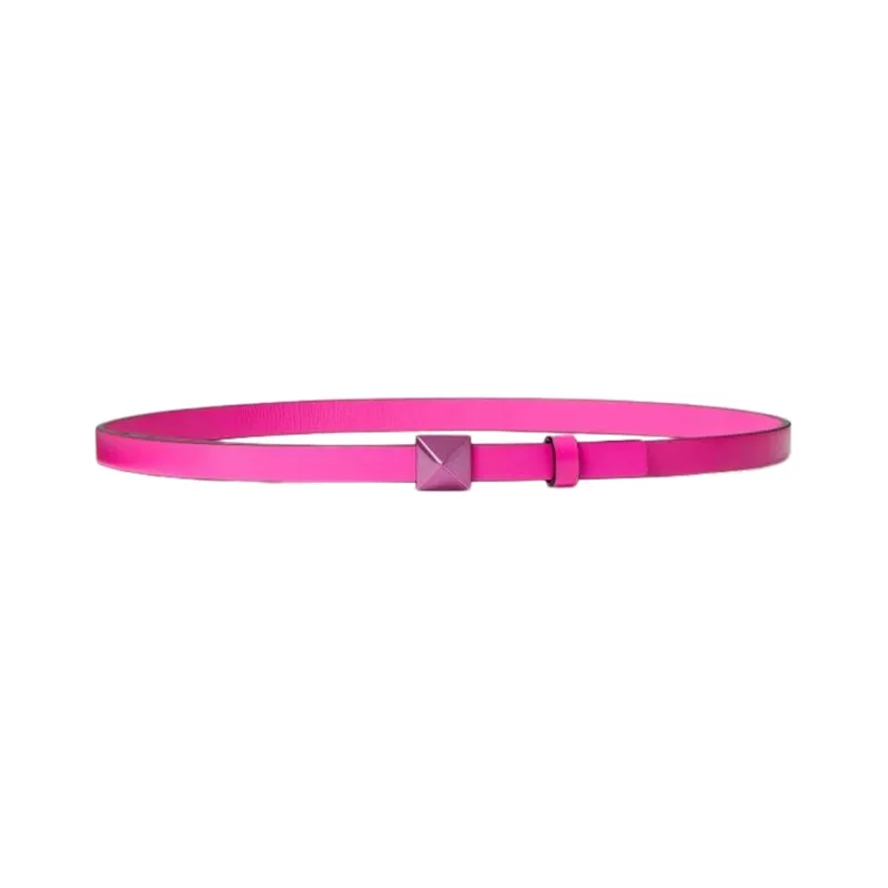 Valentino Lightweight Comfortable Smooth Buckle Leather Belts Women's Rose Red-0