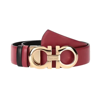FERRAGAMO Lightweight Comfortable Smooth Buckle Leather Belts Women's Red Width 3.4cm
