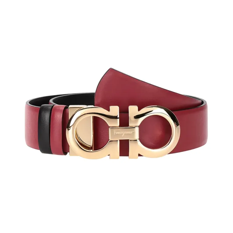 FERRAGAMO Lightweight Comfortable Smooth Buckle Leather Belts Women's Red Width 3.4cm-0