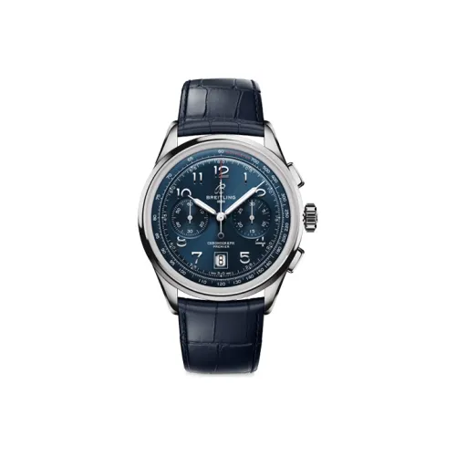 BREITLING Automatic Mechanical Movement Men's Watches Watch 42mm Blue Dial Stainless Steel Case Crocodile Leather Strap