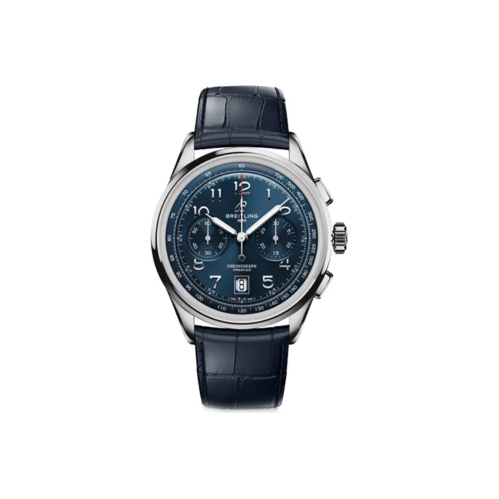 BREITLING Automatic Mechanical Movement Men's Watches Watch 42mm Blue Dial Stainless Steel Case Crocodile Leather Strap-0